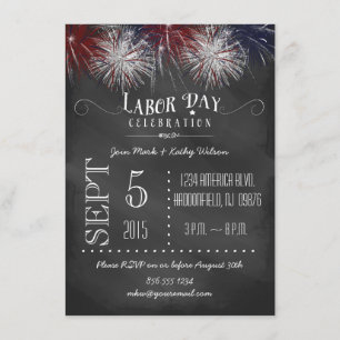 Chalkboard Fireworks Labour Day Party Invitation