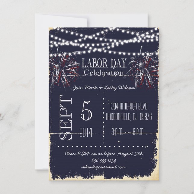 Chalkboard Fireworks Labour Day Party Invitation (Front)