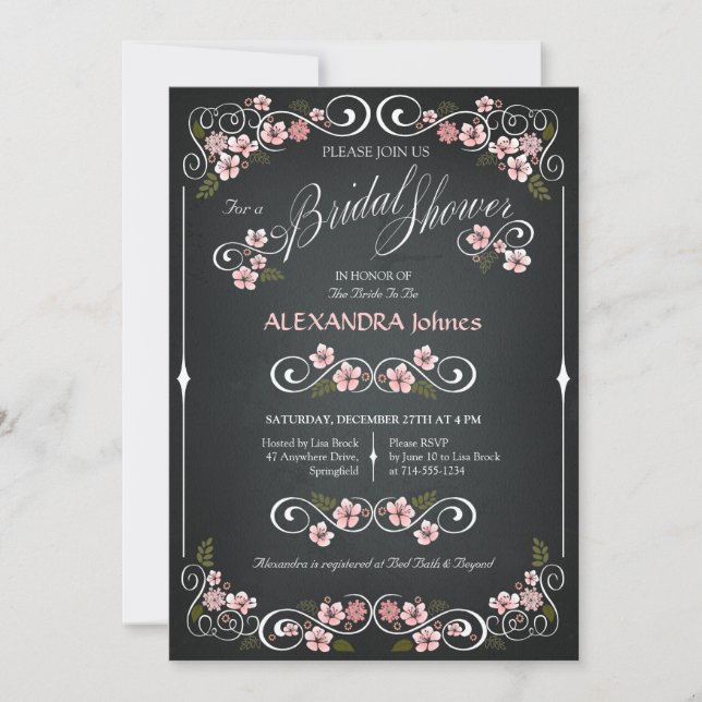 Chalkboard Floral Bridal Shower Chic Vintage Invitation (Front)