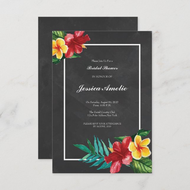 Chalkboard Floral Bridal Shower Invitation (Front/Back)