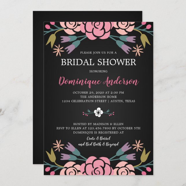 Chalkboard Floral Bridal Shower Invitation (Front/Back)
