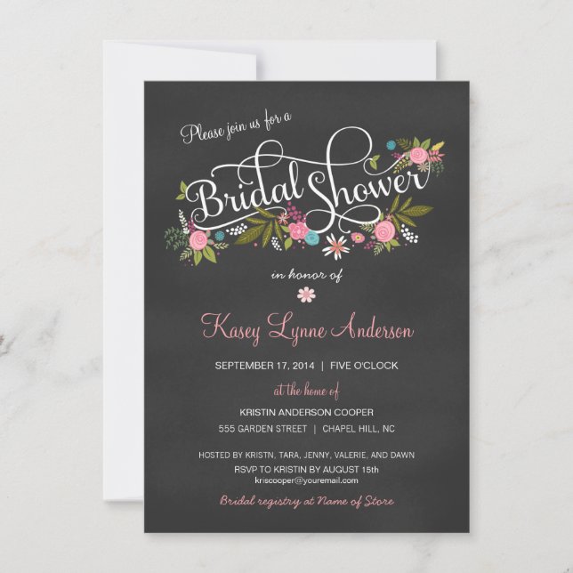 Chalkboard Floral Bridal Shower Invitations (Front)