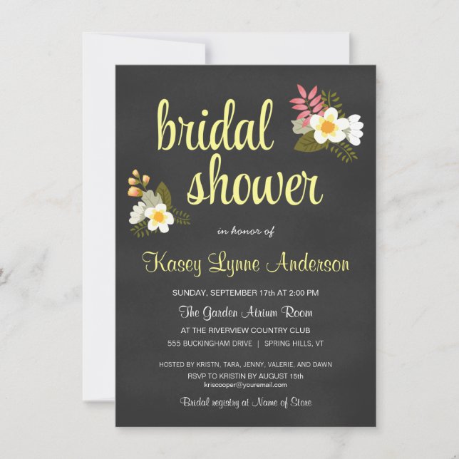 Chalkboard Floral Bridal Shower Invitations (Front)