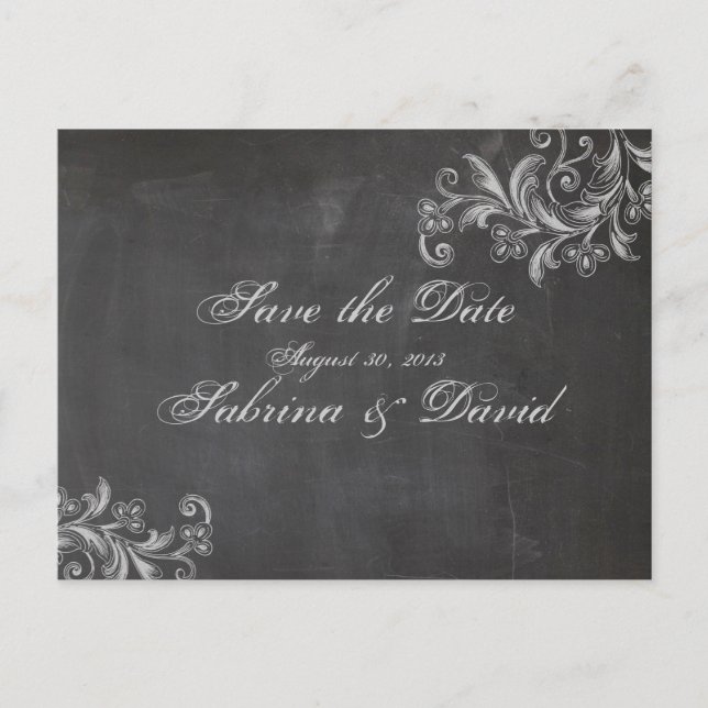Chalkboard Floral Enregistrer la date Carte postal (Devant)
