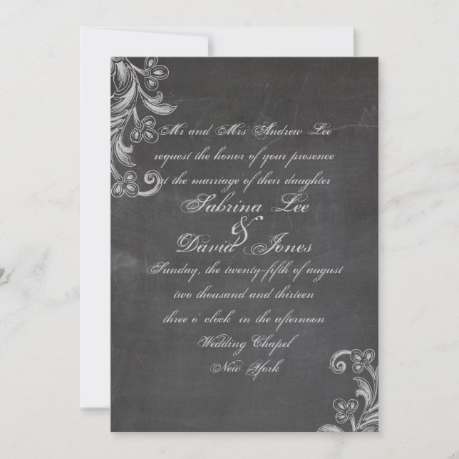 Chalkboard Floral Faire-part de mariage (Devant)