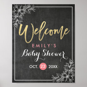 Chalkboard Floral Frame Baby Shower Welcome Sign