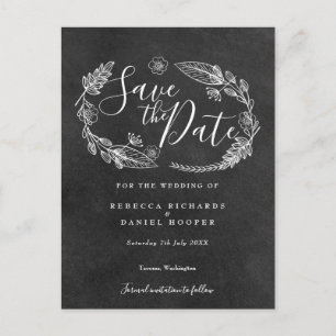 Chalkboard Floral Garland Save the Date Announcement Postcard