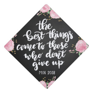 Chalkboard Floral Graduation Handwritten Script Cap Topper