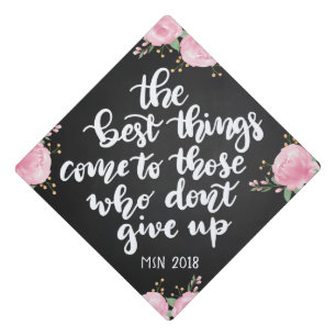 Chalkboard Floral Graduation Handwritten Script Graduation Cap Topper