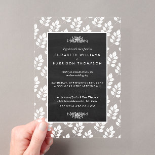 Chalkboard Floral Leaf Wedding Acrylic Invitations