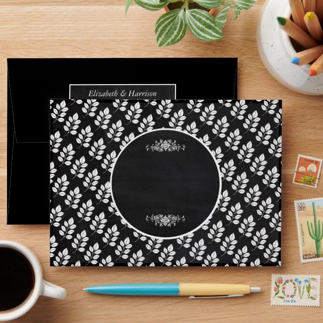 Chalkboard Floral Leaf Wedding Envelope (Desk)