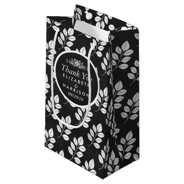 Chalkboard Floral Leaf Wedding Favour Small Gift Bag (Front Angled)