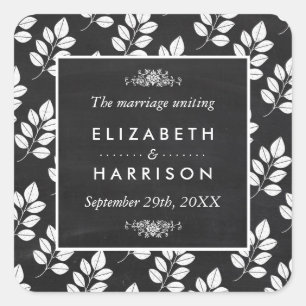 Chalkboard Floral Leaf Wedding Square Sticker