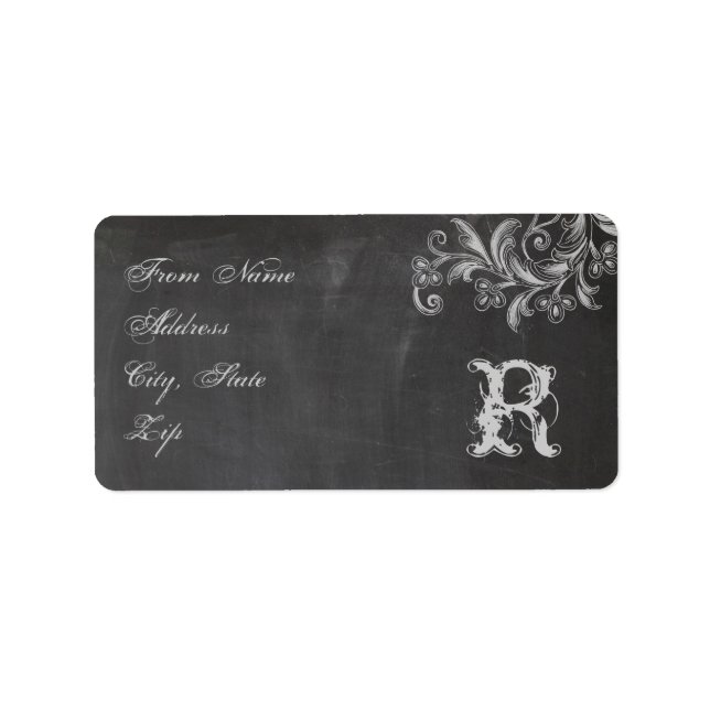 Chalkboard Floral Monogram Address Label (Front)