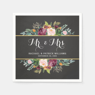 Chalkboard Floral Mr. and Mrs. Wedding Napkin