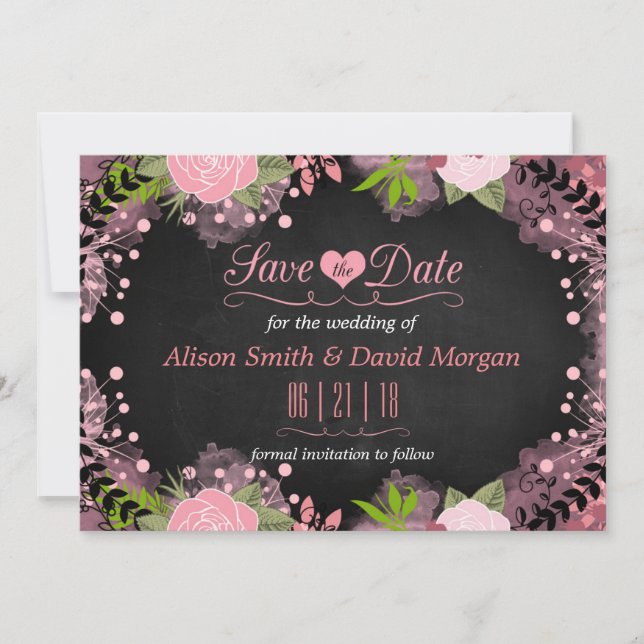 Chalkboard floral Save the date (Front)