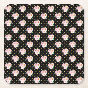 Chalkboard Floral Square Paper Coaster