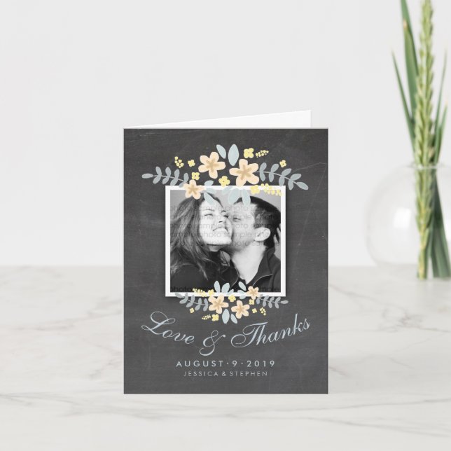 Chalkboard Floral Square Photo Love Thanks Card (Front)