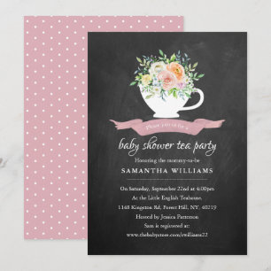 Chalkboard Floral Teacup Baby Shower Tea Party Invitation
