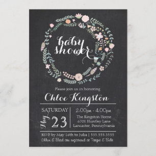 Chalkboard Floral Wreath Baby Shower Invitation