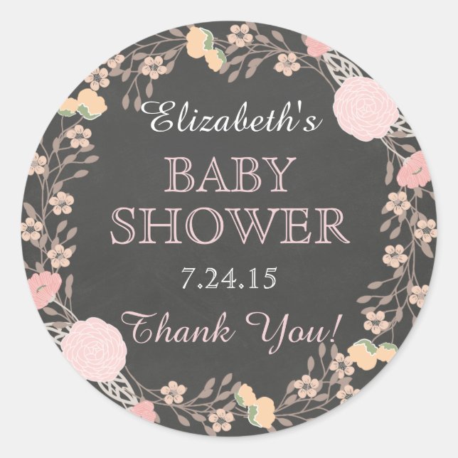 Chalkboard Floral Wreath Baby Shower Sticker (Front)