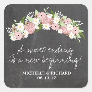 Chalkboard Floral Wreath Wedding Square Sticker