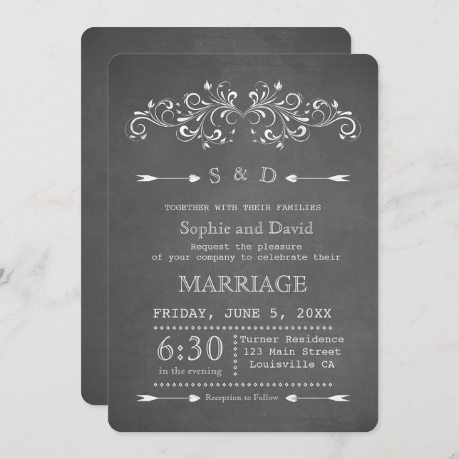 Chalkboard Flourdir et tourbillon | FAIRE-PART DE  (Devant / Derrière)