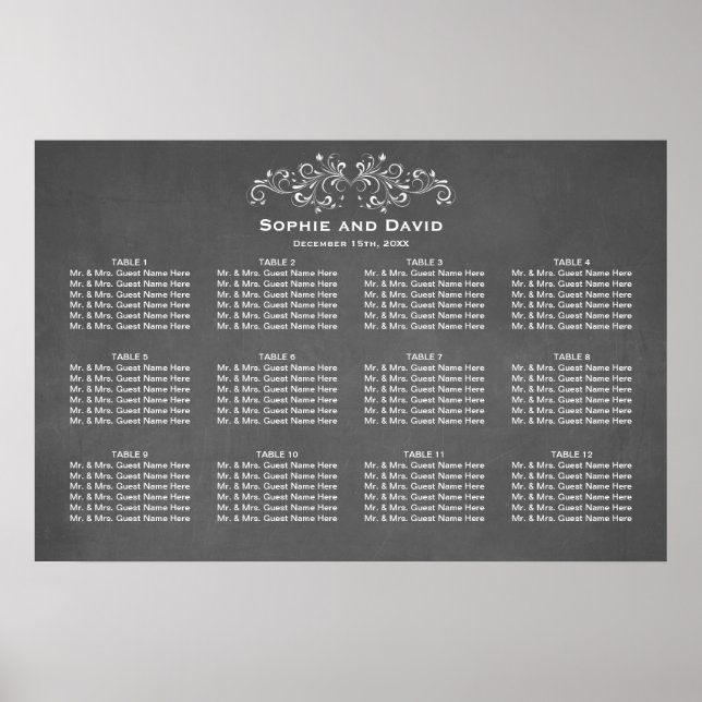 Chalkboard Flourish and Swirl Seating Chart (Front)
