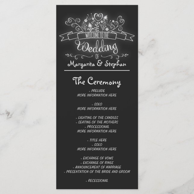 chalkboard flourishes handwritten wedding programs (Front)