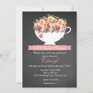 Chalkboard Flower Tea Cup Bridal Shower Invitation