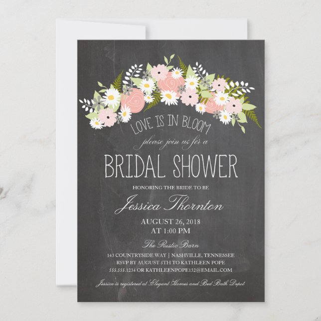 Chalkboard Flowers in Bloom Bridal Shower Invitation (Front)