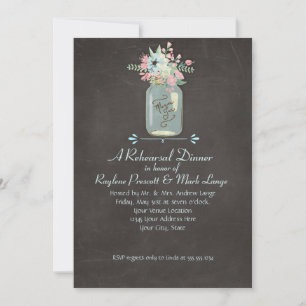 Chalkboard Flowers Rustic Mason Jar Modern Floral Invitation