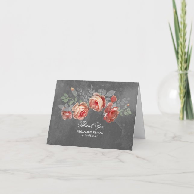 Chalkboard Flowers Rustic Wedding Thank You (Front)