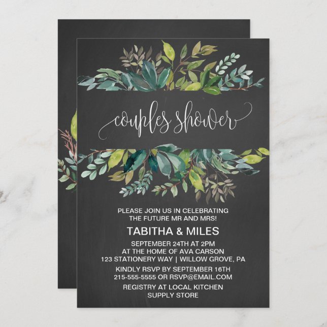 Chalkboard Foliage Couples Shower Invitation (Front/Back)