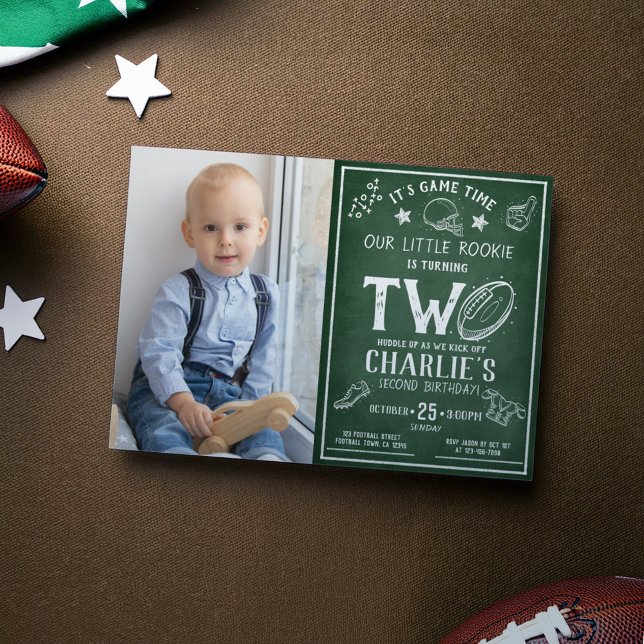 Chalkboard Football All Star Photo 2nd Birthday Invitation (Creator Uploaded)