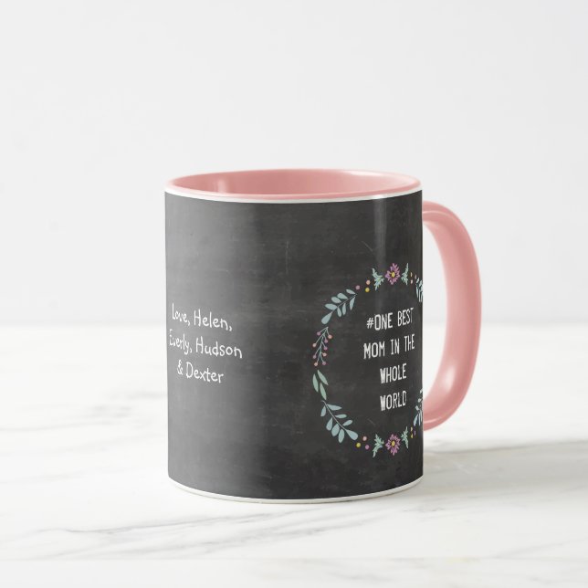 Chalkboard Forest Floral Garland Wreath Best Mom Mug (Front Right)