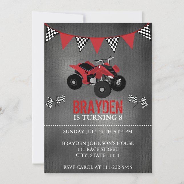 Chalkboard Four Wheeler, VTT Invitation d'annivers (Devant)