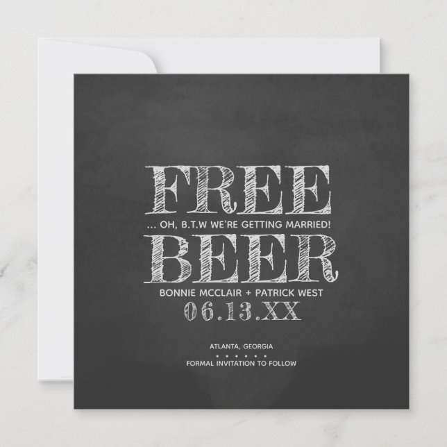 Chalkboard Free Beer Funny Save The Date Card (Front)