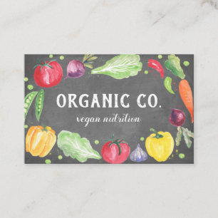 Chalkboard Fresh Watercolor Organic  Vegetables Business Card