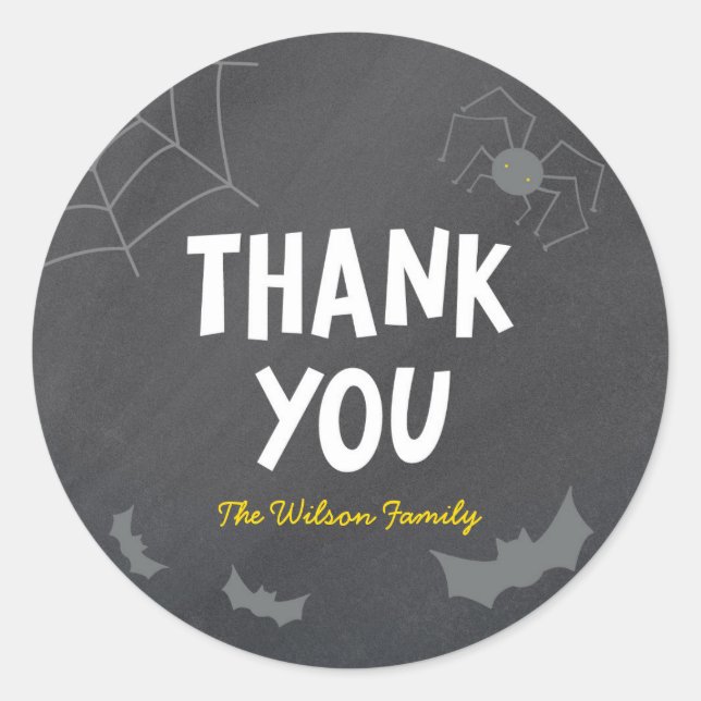 Chalkboard Frightful Creatures Halloween Thank You Classic Round Sticker (Front)
