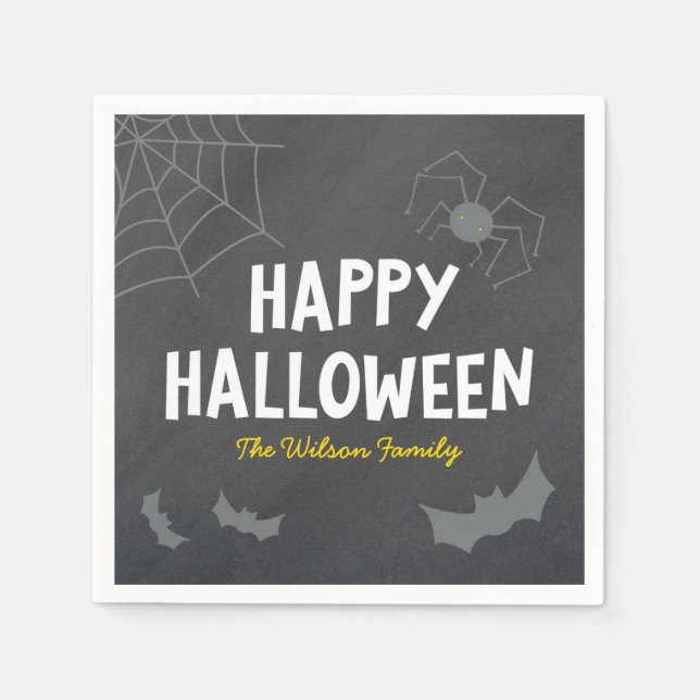 Chalkboard Frightful Creatures Happy Halloween Napkin (Front)
