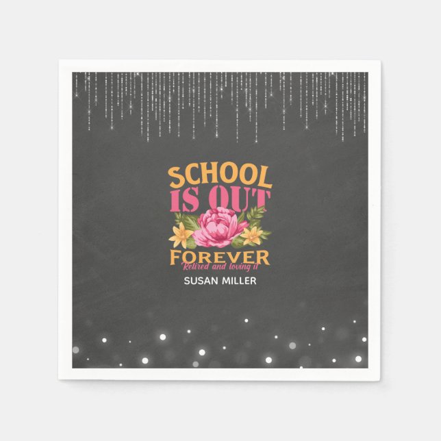 Chalkboard Funny Teacher Floral Retirement  Napkin (Front)