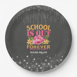 Chalkboard Funny Teacher Floral Retirement Paper Plate