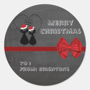 Chalkboard funny whimsical Santa cat couple gift Classic Round Sticker