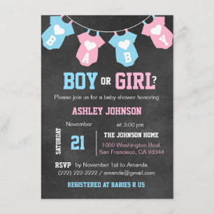 Chalkboard GENDER REVEAL Party Baby Shower Invites