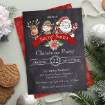 Chalkboard Gift Exchange Secret Santa Christmas Invitation<br><div class="desc">Create instant excitement with this unique secret Santa Christmas invitation for your office party, gift exchange or dinner party with a eye-catching chalkboard background! Personalize the text to read whatever you like for a white elephant jingle and mingle party like no other! This holiday party is sure to be a...</div>