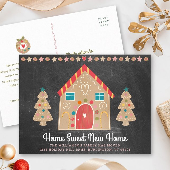 Chalkboard Gingerbread New Home Holiday Moving Announcement Postcard (Creator Uploaded)