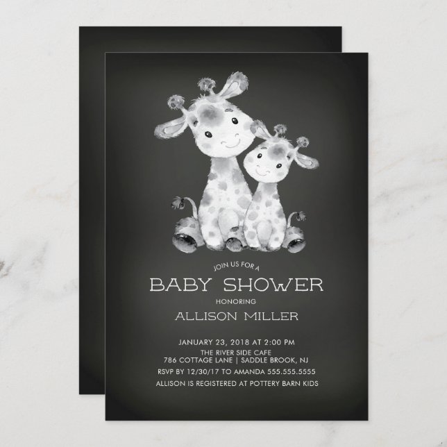 Chalkboard Giraffe Baby shower neutre Invitation (Devant / Derrière)