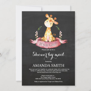 Chalkboard Girl Giraffe Baby Shower by Mail Invitation