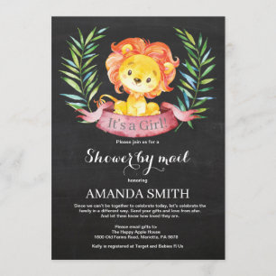 Chalkboard Girl Lion Baby Shower by Mail Invitation